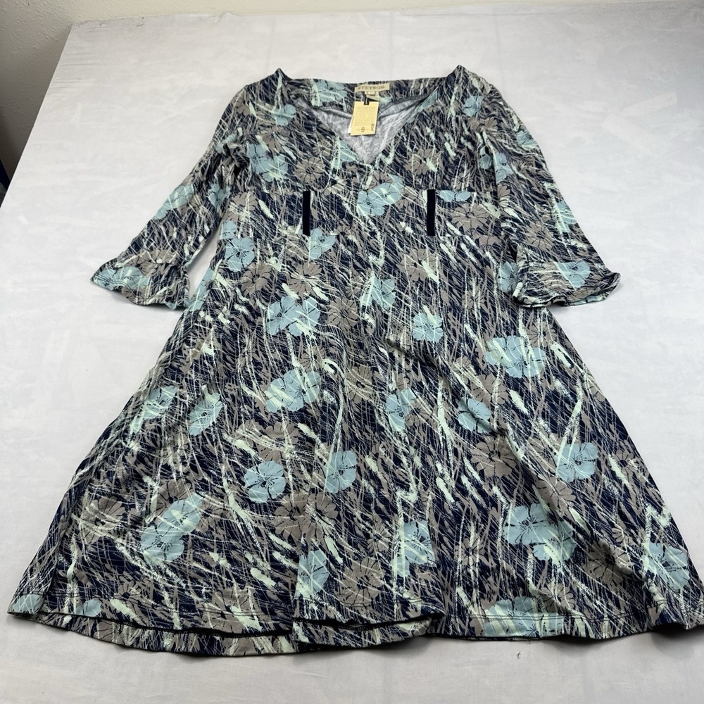 Stetson Women's L Blue Floral Print 3/4 Sleeve Western Dress NWT